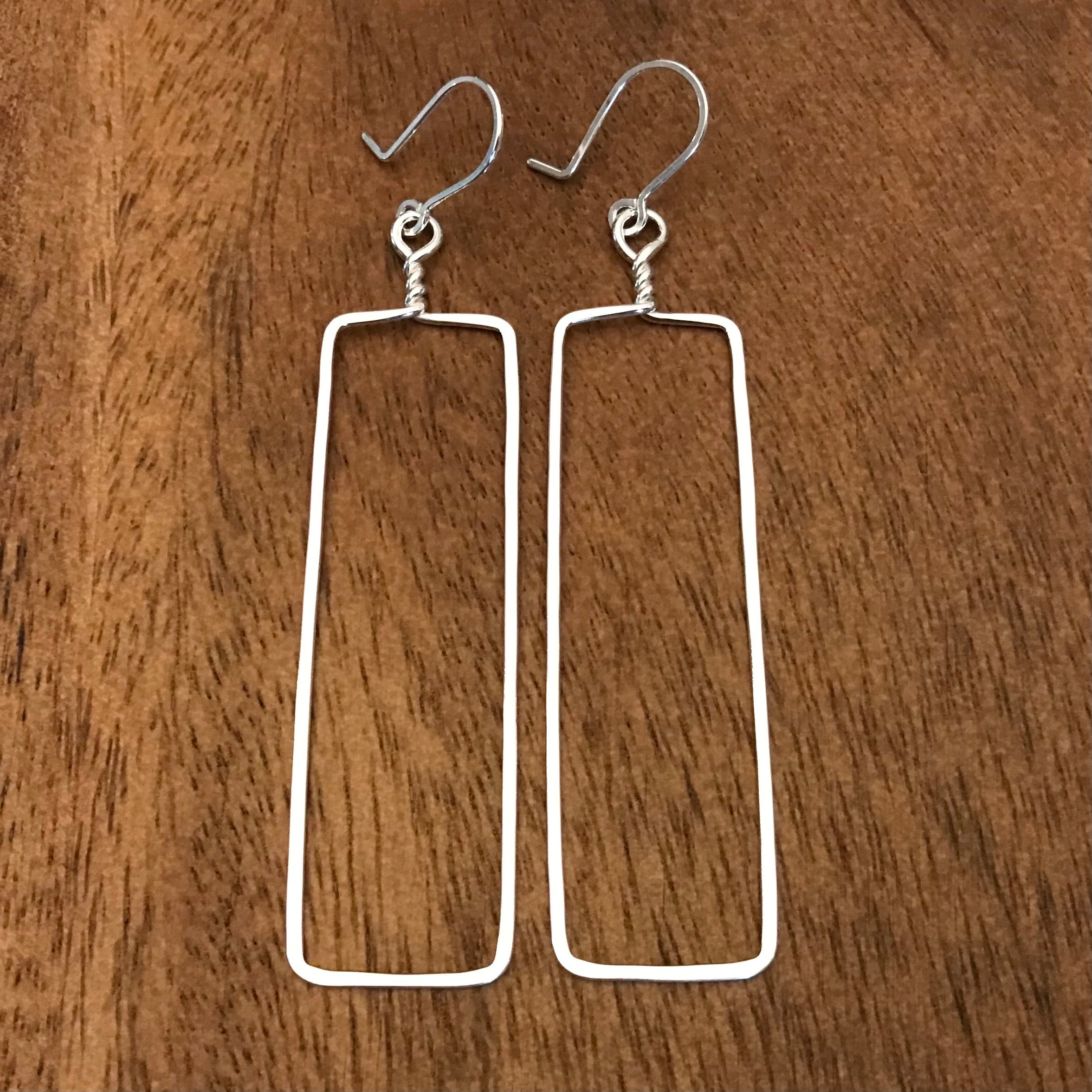 Hammered Rectangle Bar Earrings in Sterling Silver that are 2 and